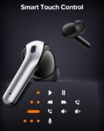 تصویر کامل هدفون بلوتوثی TAGRY X08 به همراه کیس شارژ LED، نمای روبه‌رو، نمایش دیجیتال درصد باتری
