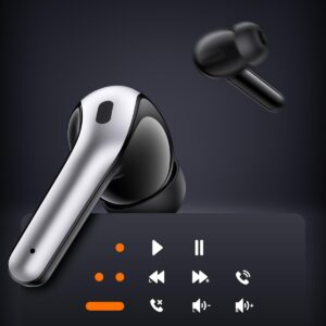 تصویر کامل هدفون بلوتوثی TAGRY X08 به همراه کیس شارژ LED، نمای روبه‌رو، نمایش دیجیتال درصد باتری
