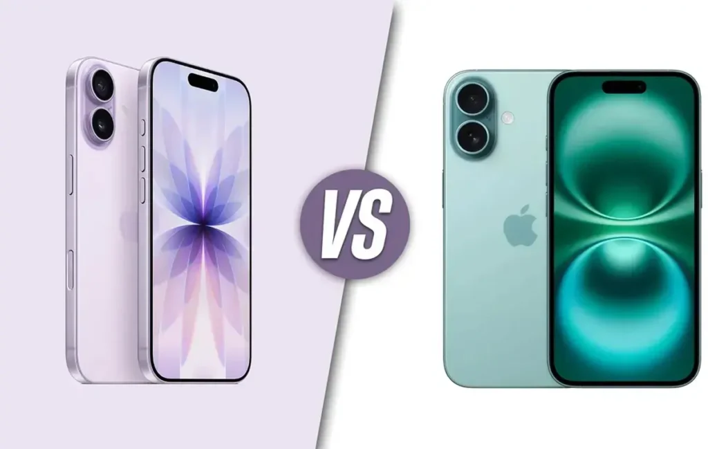 آیفون ۱۷ کنار آیفون ۱۶، نمای واضح نمایشگر و بدنه