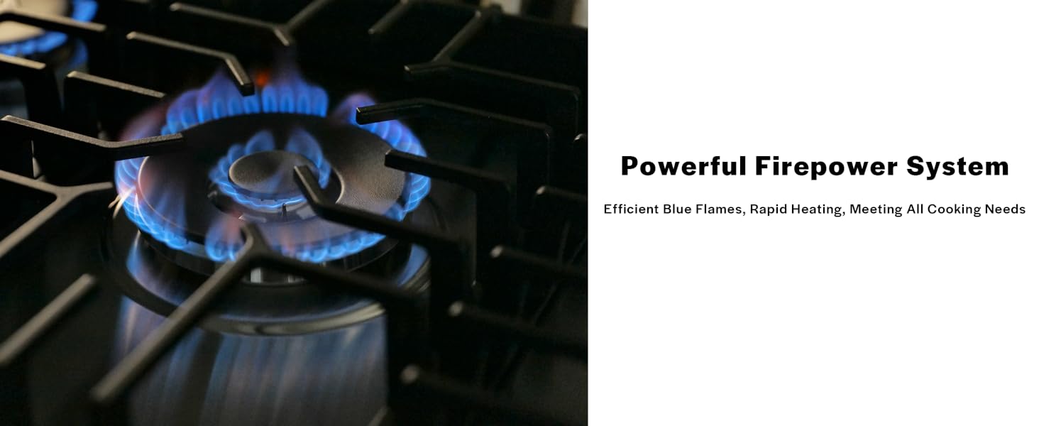 شعله‌های قدرتمند SABAF ایتالیا در اجاق گاز صفحه‌ای ۵ شعله Empava