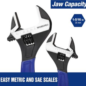 آچار قابل تنظیم ۱۰ اینچ WORKPRO از کروم وانادیوم با دسته ارگونومیک، مناسب خانه، گاراژ و کارگاه