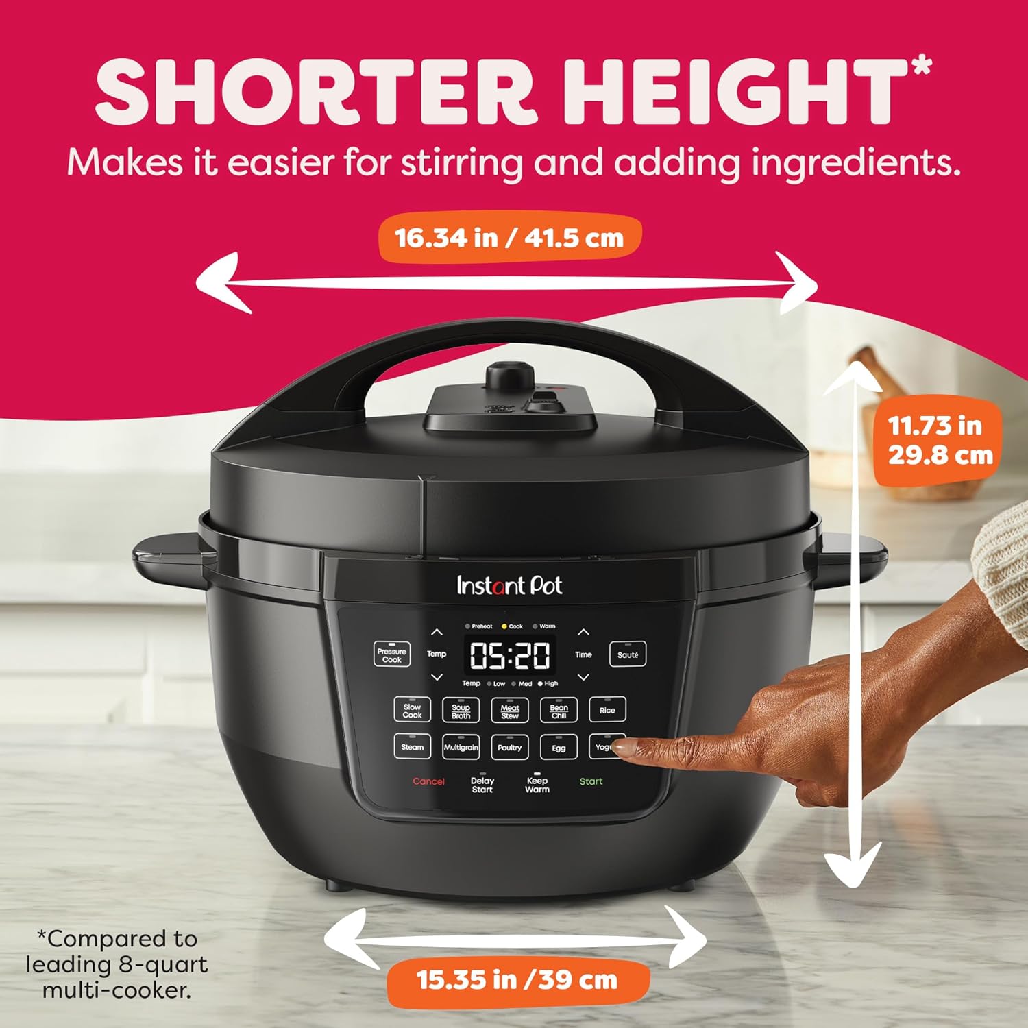 ابعاد مولتی‌کوکر Instant Pot 7.5QT RIO Wide با طراحی عریض و ظرفیت مناسب
