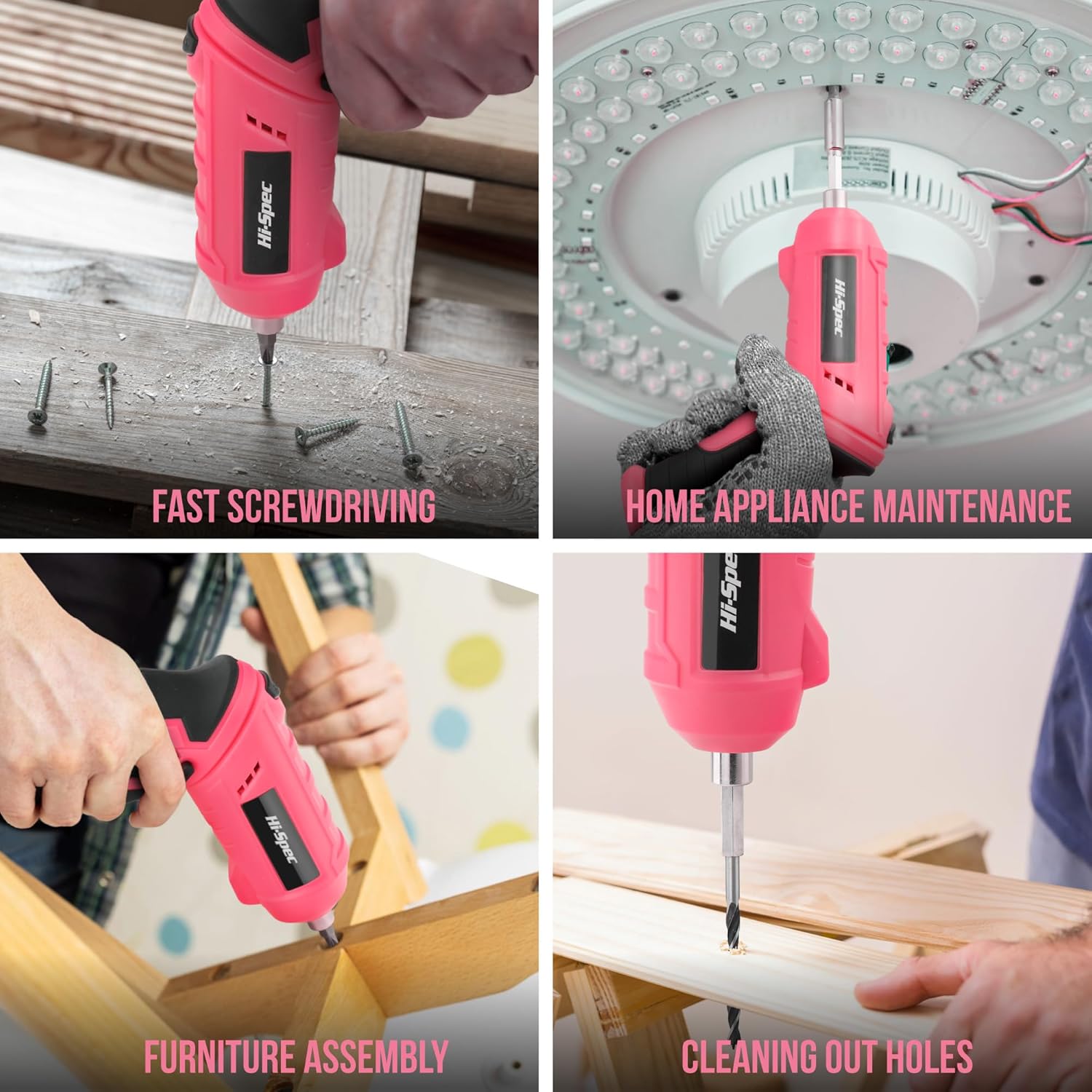 پیچ‌گوشتی برقی Hi‑Spec در حال نصب پیچ در زوایای مختلف و فضاهای محدود