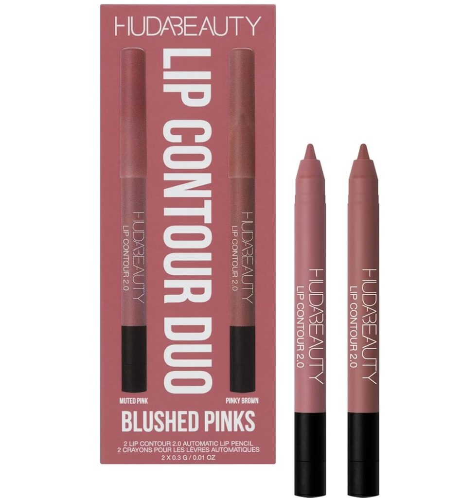 پک دو تایی مداد لب مینی Huda Lip Contour Duo Blushed Pinks با رنگ‌های صورتی مات